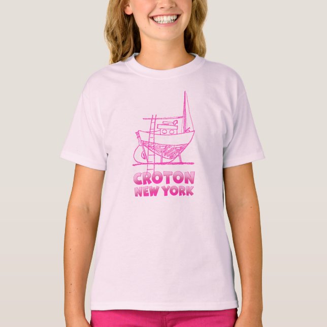 Girls Pink Sailboat Tee Shirt, Croton-on-Hudson (Front)