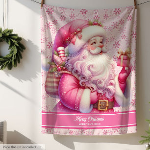 Girls Pink Santa Christmas Blanket Custom Name