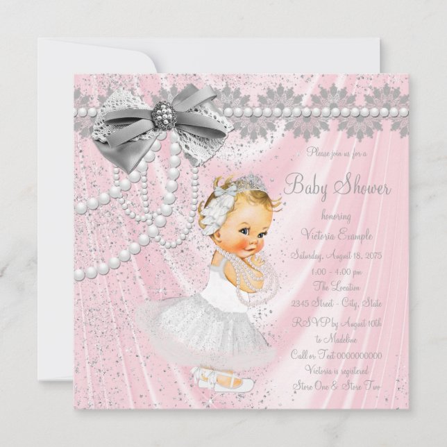 Girls Pink Satin Pearl Little Lady Baby Shower Invitation (Front)