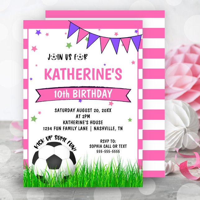Girls Pink Soccer Birthday Party Invitation (Girls Pink Soccer Birthday Party Invitation)
