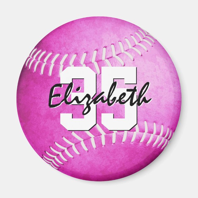 girls pink softball personalised team gifts magnet (Front)