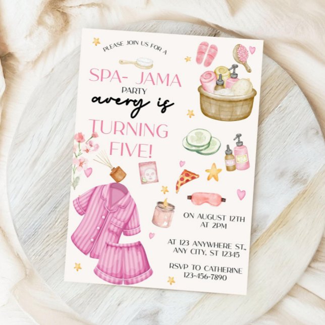 Girls Pink Spa-Jama Sleepover Birthday Invitation (Creator Uploaded)