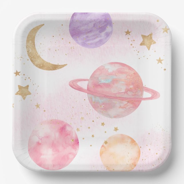 Girl's Pink Space Party Plates (Front)