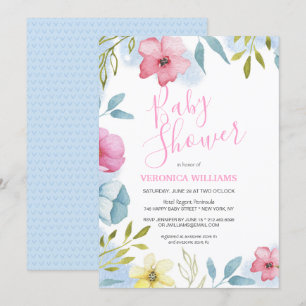 Girls Pink Spring Boho Watercolor Baby Shower Invitation