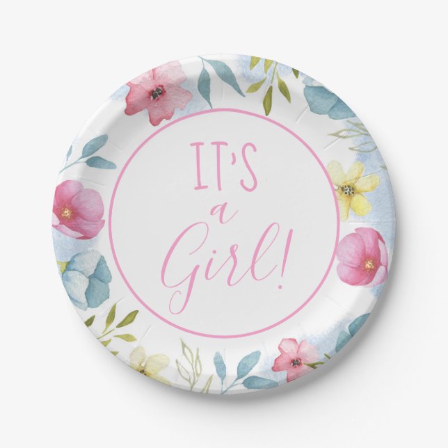 Girls Pink Spring Floral Baby Shower Paper Plate (Front)