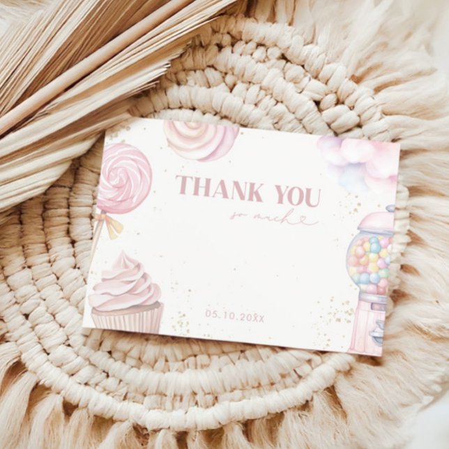 Girls' Pink Sweet Candy Ice Cream Thank You Card (Creator Uploaded)