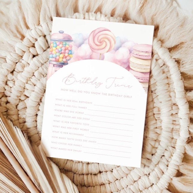 Girls' Pink Sweet One Candy 1st Birthday Trivia Card (Creator Uploaded)
