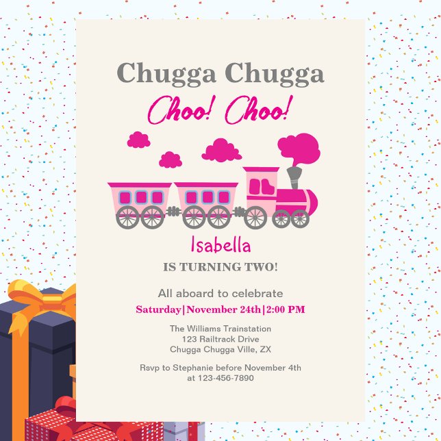 Girls Pink Train 2nd Birthday Party Invitation (Creator Uploaded)