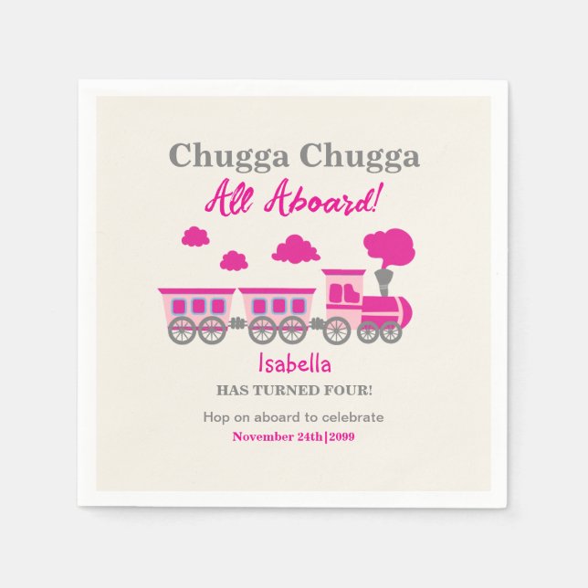 Girls Pink Train Any Age Birthday Party Napkin (Front)