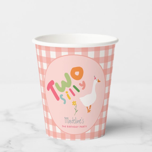 Girls Pink Two Silly Goose Pink 2nd Birthday Paper Cups (Front)