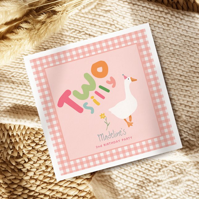 Girls Pink Two Silly Goose Second Birthday Napkin (Creator Uploaded)