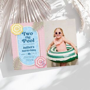 Girls Pink Two The Pool Summer 2nd Birthday Photo Invitation