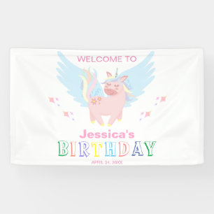 Girls Pink Unicorn Magical Day Birthday Party Banner