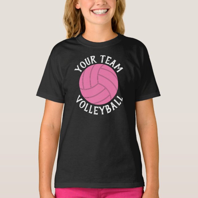 Girls Pink Volleyball Custom Team Name T-shirt (Front)