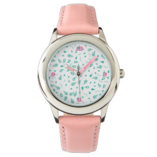 Girls Pink Watch With Teal Paisleys