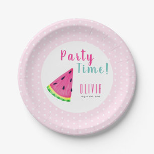 Girl's Pink Watermelon Birthday Party Personalised Paper Plate