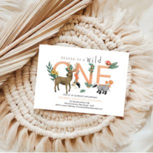Girls Pink Wild One Woodland Animals 1st Birthday Invitation