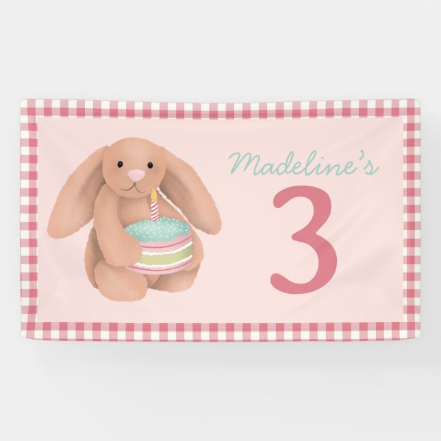 Girls Pink Woodland Bunny Birthday Sign (Horizontal)