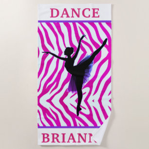 Girls Pink Zebra Ballerina Dancer Beach Towel