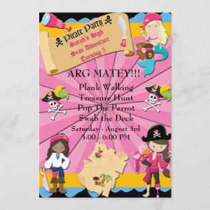 Girls Pirate Adventure Birthday Party Invite