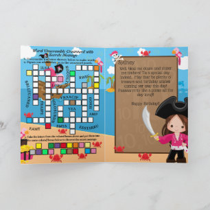 Girls Pirate Captain Secret Message Happy Birthday Card