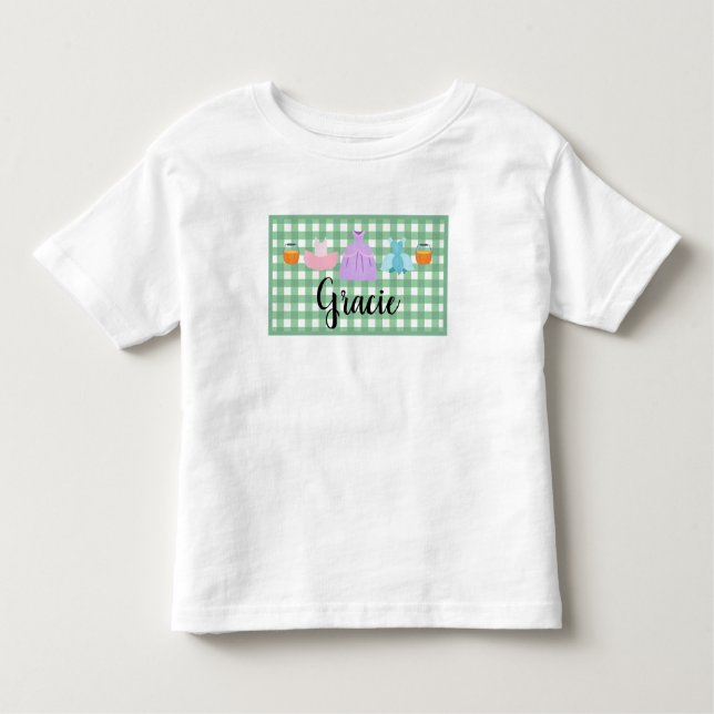 Girls Plaid Trick or Treat Name  Toddler T-shirt (Front)