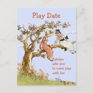 Girl's Play Date Invitation Sweet Vintage Girls Postcard