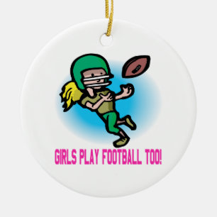Girls Play Football Too Ceramic Tree Decoration