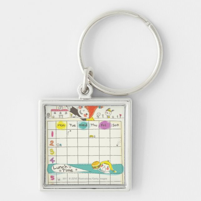 Girls playing by school and timetable key ring (Front)