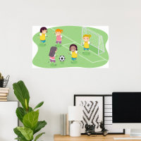 Girls Playing Soccer Football Poster