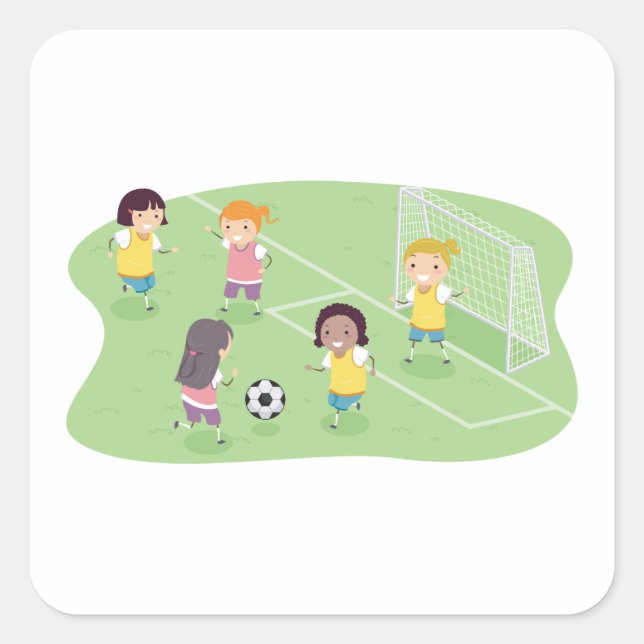 Girls Playing Soccer Square Sticker (Front)