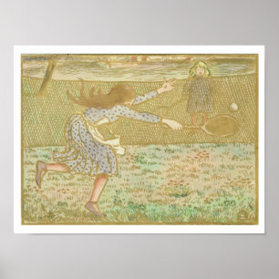 Girls Playing Tennis, from 'Woodcuts in Line and C Poster