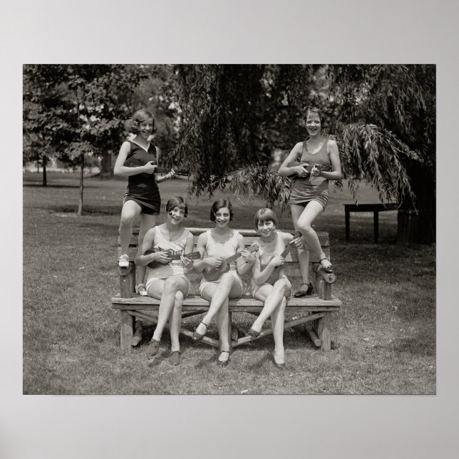 Girls Playing Ukuleles, 1926. Vintage Photo Poster (Front)