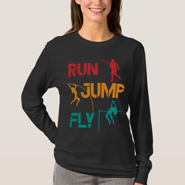 Girls Pole Vaulting Running Jumping T-Shirt (Front)