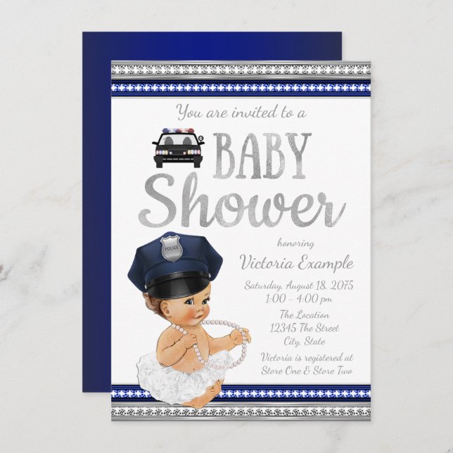 Girls Police Baby Shower Invitations (Front/Back)