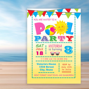 Girls Pool Birthday Party Invitations