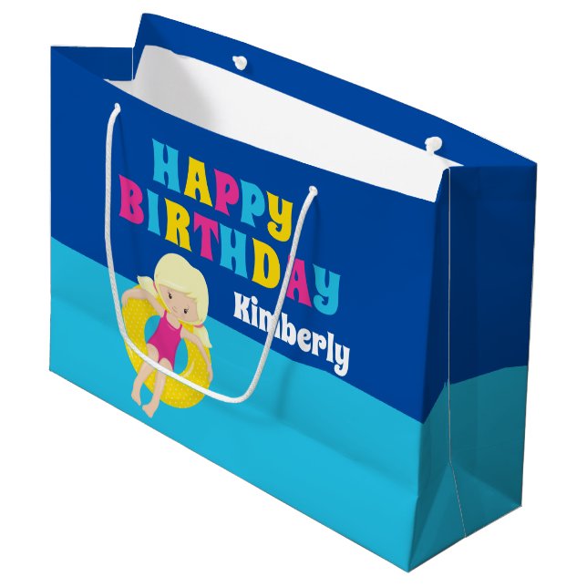 Girls Pool Party Birthday Cute Custom Large Gift Bag (Front Angled)