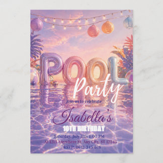 Girls Pool Party Birthday Invitation