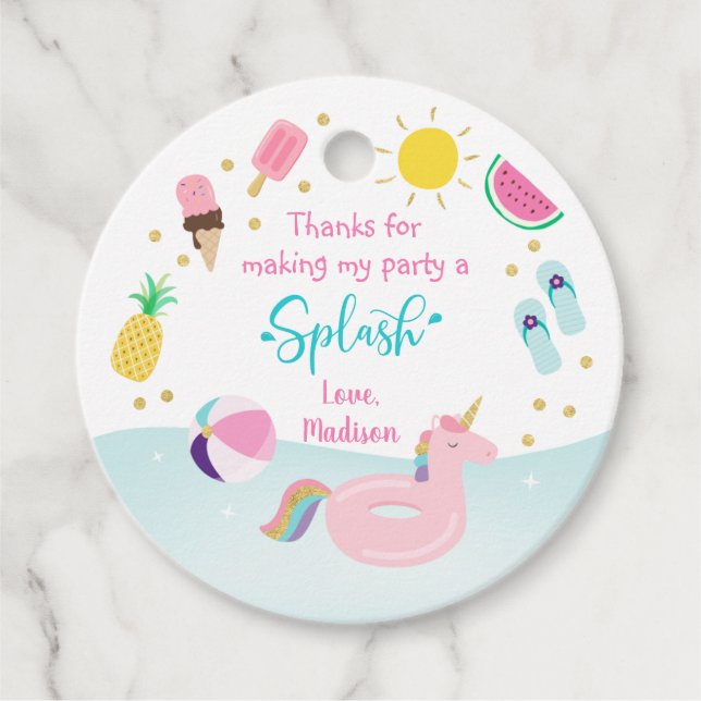 Girls Pool Party Birthday Thank You Favour Tags (Front)