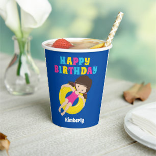 Girls Pool Party Cute Custom Kids Birthday Paper Cups