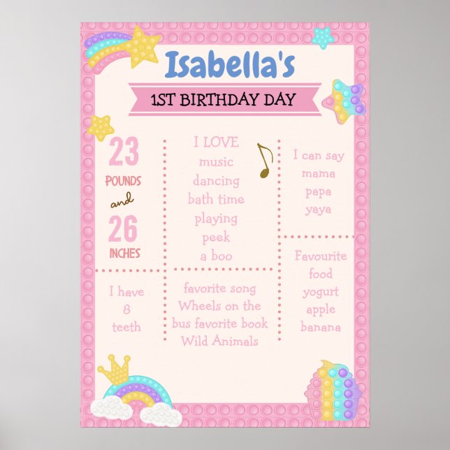 Girl's Pop It Milestone Fidget  Poster (Front)