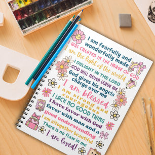 Girls positive affirmation scripture notebook