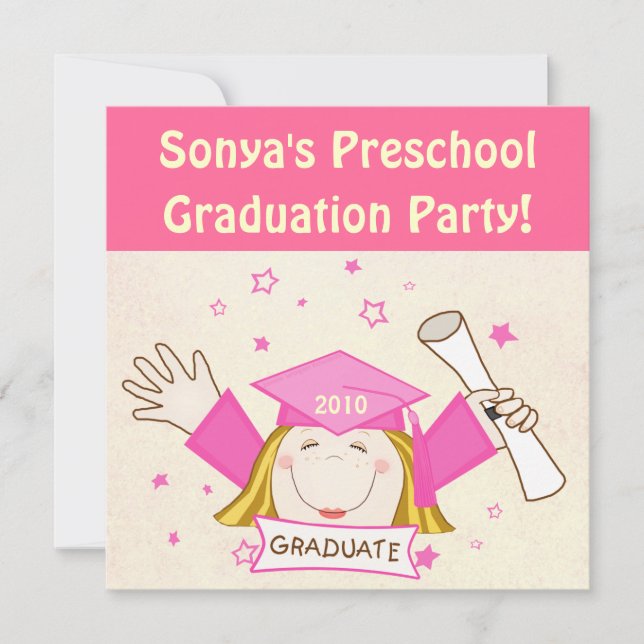 Girls Preschool / Kindergarten Graduation Party Invitation (Front)