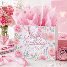 Girls Pretty Happy Birthday Silver Pink Floral