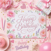 Girls Pretty Happy Birthday Silver Pink Floral