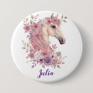 Girls Pretty Ponies Pastel Floral Horse 7.5 Cm Round Badge