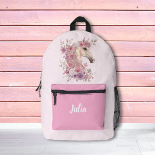 Girls Pretty Ponies Pastel Floral Horse Backpack