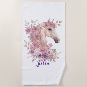 Girls Pretty Ponies Pastel Floral Horse Beach Towel