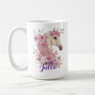 Girls Pretty Ponies Pastel Floral Horse Coffee Mug