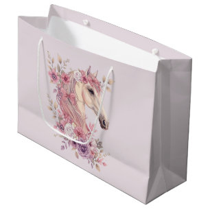 Girls Pretty Ponies Pastel Floral Horse Large Gift Bag